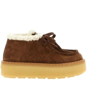 Prada Laced Fluffy Low-Top Platform Boots - Brown