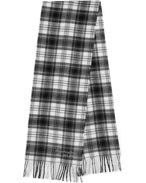 Acne Studios Plaid Fringe Long Scarf - White