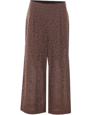 Twinset Embroidered Flared Trousers - Brown