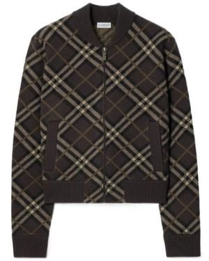 Burberry Checked Zip-Up Bomber Jacket - Black