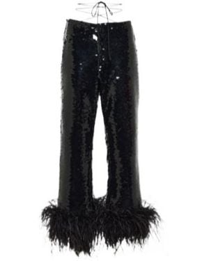 Magda Butrym Feather-Trimmed Sequined Straight Trousers - Black