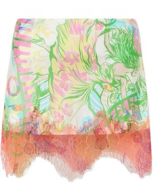 Donde Esteban Lace-Trimmed Printed Satin Mini Skirt - Green