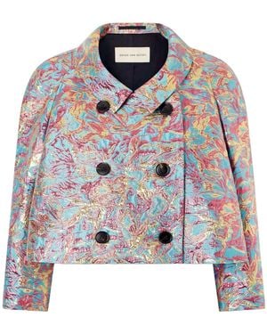 Dries Van Noten Double-Breasted Floral-Jacquard Jacket - Blue