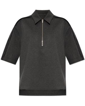 Victoria Beckham Pointed-Collar Mélange Jersey Top - Black
