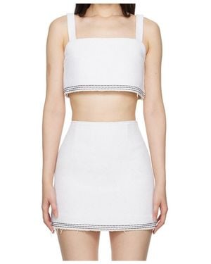 RECTO. Tara Embroidered Trim Top - White