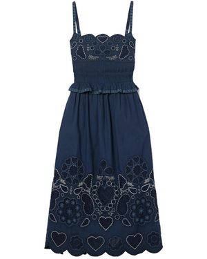 Sea Embroidered Mid-Length Dress - Blue