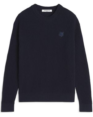 Maison Kitsuné Fox-Patch Crew-Neck Jumper - Blue