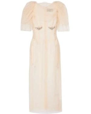 Simone Rocha Embellished Ruched Mesh Midi Dress - Natural