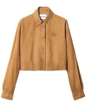 Miu Miu Waxed Suede Shirt - Natural