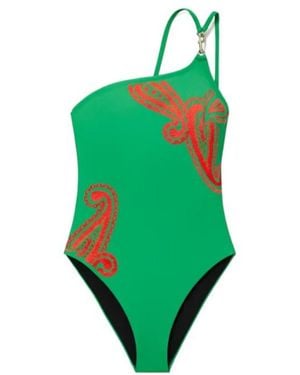 Tory Burch One-Shoulder Swimsuit - Green