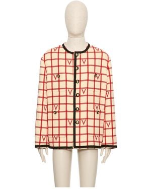 Valentino Wool Blend Jacket With V Check Pattern - Red