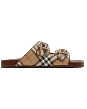 Burberry Check And Leather Urchin Sandals - Brown