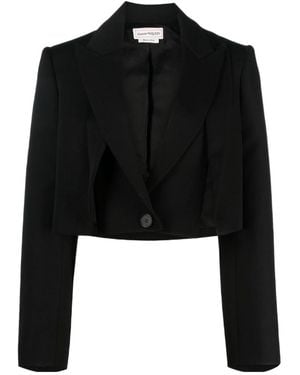 McQueen Cropped Knit Tailored Jacket - Black