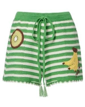 ALÉMAIS Embroidered Striped Cotton Shorts - Green
