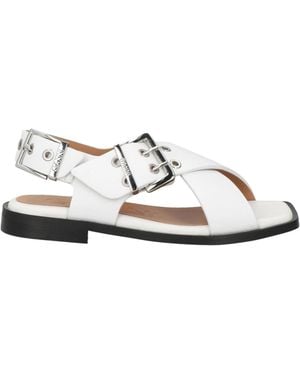 Ganni Solid-Color Back-Button Sandals - White