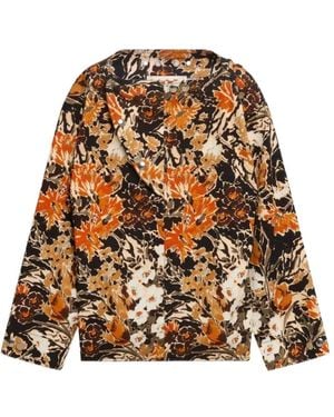 Marni Cloqué Top With Extreme Bouquet Print - Brown