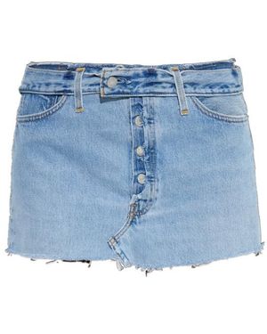 RE/DONE Button-Fastening Frayed Denim Skirt - Blue