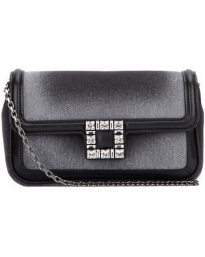 Roger Vivier Embellished Foldover Top Denim Shoulder Bag - Black