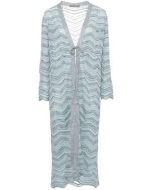 D.exterior Chevron Lurex Long Cardigan - Blue