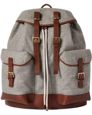 Brunello Cucinelli Virgin Wool, Alpaca And Cashmere Flannel Field Backpack With Grained Calfskin Inserts - Brown