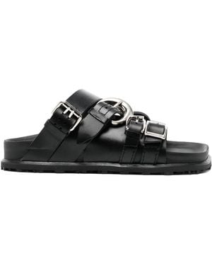 Marine Serre Buckle Flat Sandals - Black