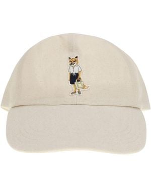 Maison Kitsuné Maison Kitsuné Dressed Fox Logo Embroidered Baseball Cap - White