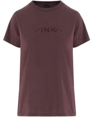 Pinko Embroidered-Logo Cotton T-Shirt - Purple
