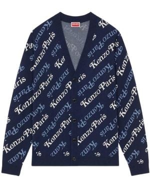 KENZO All-Over Patterned V-Neck Cardigan - Blue