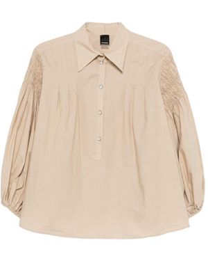 Pinko Smocked Puff-Sleeve Top - Natural