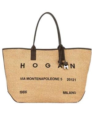 Hogan Logo Detail Top Handle Bag - Natural