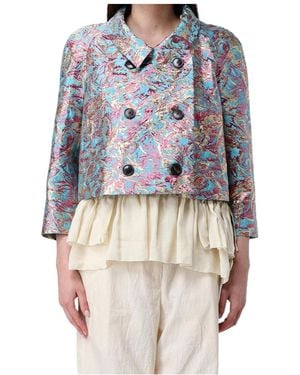 Dries Van Noten Double-Breasted Floral-Jacquard Jacket - Blue