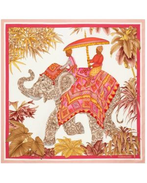 Ferragamo India Print Silk Scarf - White