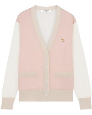 Maison Kitsuné Maison Kitsuné Baby Fox Patch Colour Block Knit Cardigan - Pink