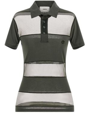 Coperni Short-Sleeved Striped Sheer Polo Top - Green