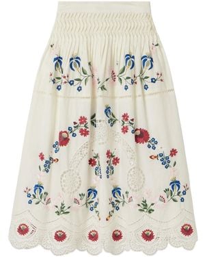Sea Celia Broderie Anglaise Cotton And Linen-Blend Midi Skirt - White