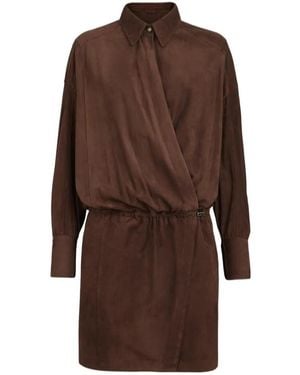 Brunello Cucinelli Suede Shirt Dress - Brown