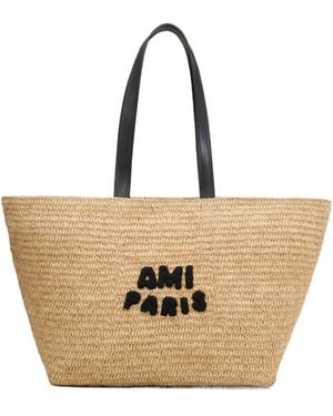 Ami Paris Ami Logo Patch Woven Tote Bag - Natural