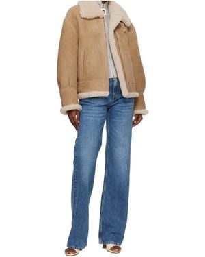 Nour Hammour Tan Portia Modern Shearling Aviator Jacket - Blue