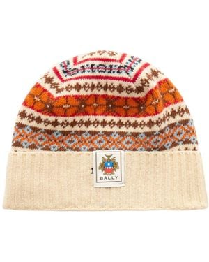 Bally Jacquard Knit Wool Hat - Red
