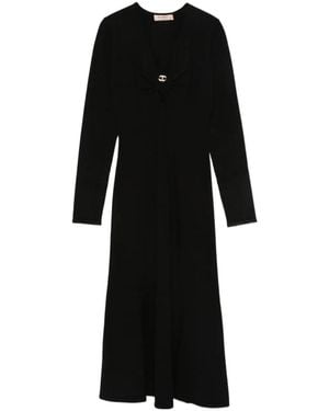 Twinset Twist-Detail Long-Sleeved Midi Party Dress - Black