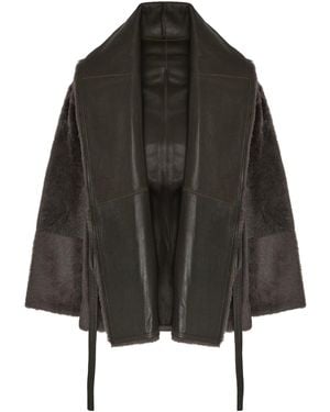 Yves Salomon Leather-Trimmed Shearling Jacket - Black
