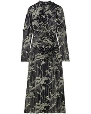Sea Wrinkled Printed Mid-Length Dress - Grey