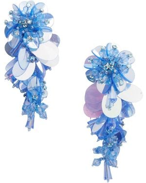 Oscar de la Renta Flower Beaded Earrings - Blue
