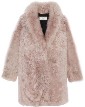 Saint Laurent Shearling Long-Sleeved Coat - Natural