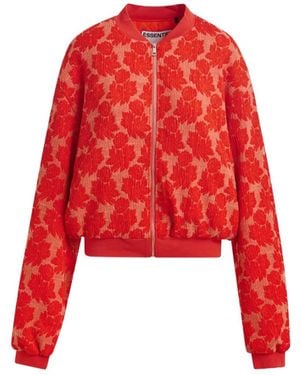Essentiel Antwerp Floral Print Zip Bomber Jacket - Red