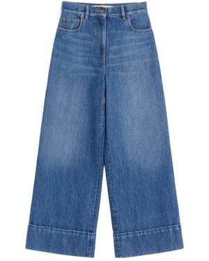 Valentino Logo Plaque Cropped Jeans - Blue
