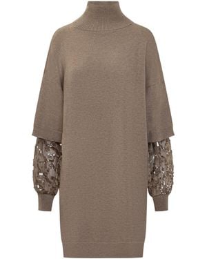 Brunello Cucinelli Sequin Embellished Knitted Mini Dress - Brown