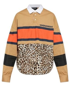 DSquared² Panelled Print Polo Shirt - Multicolour