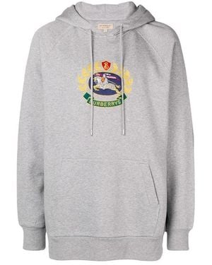 Burberry Embroidered Logo Hooded Jumper - Grey