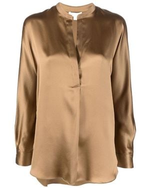 Vince Split-Neck Silk Blouse - Natural